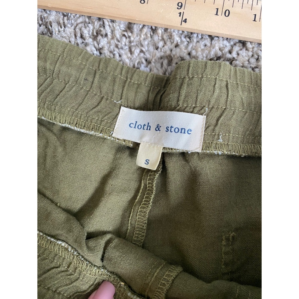 Cloth & Stone Womens Small Olive Green Linen Blend Roll Tab Drawstring Pants - Picture 8 of 10